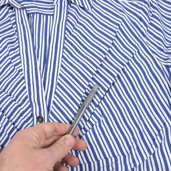 Veronica Beard Ruffle Shirt Women's 14 Blue White Striped Button-Up Long Sleeve - Picture 12 of 12